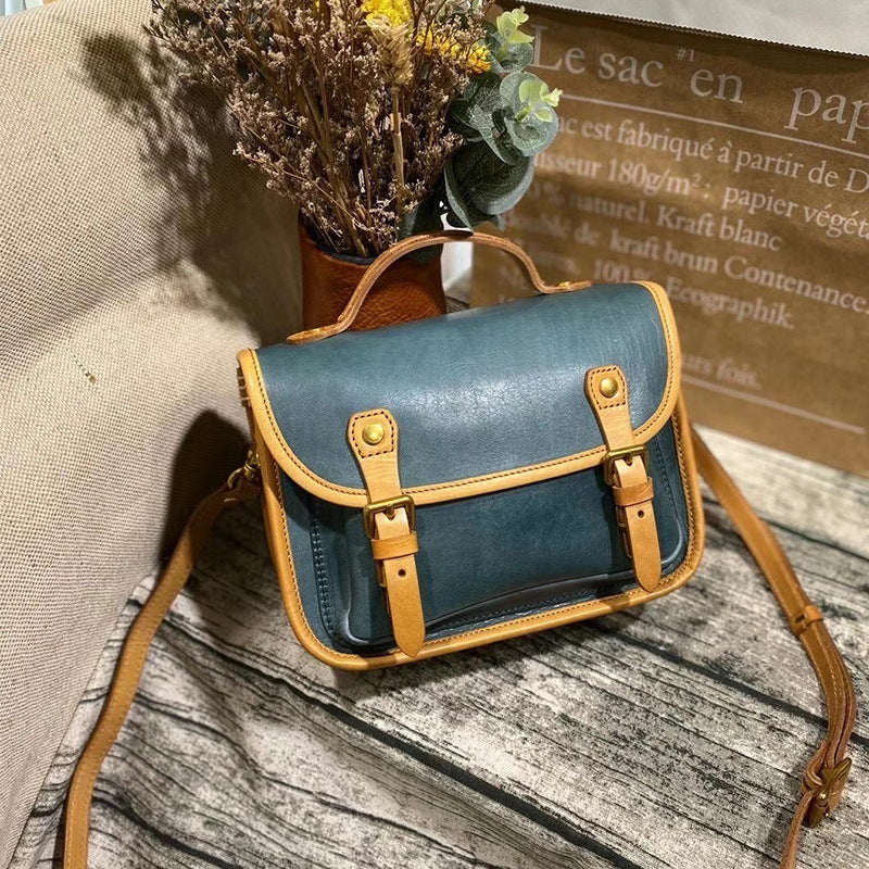 Handmade Veg Leather Cambridge Crossbody Bag 9033-Dark Blue-Free Shipping Leatheretro