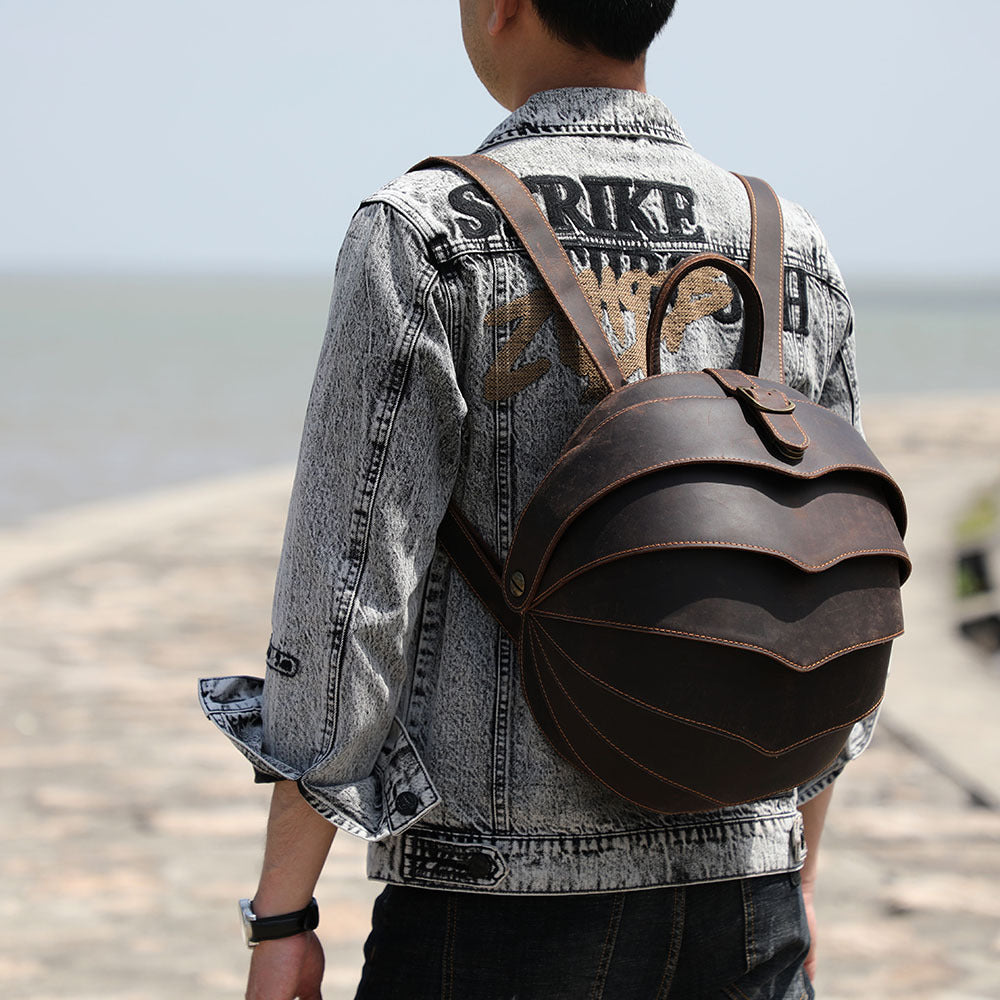 Handmade Cowhide Leather Cyclus Pangolin Backpack Large Size 9874-Leatehr Backpack-Dark Coffee-Free Shipping Leatheretro