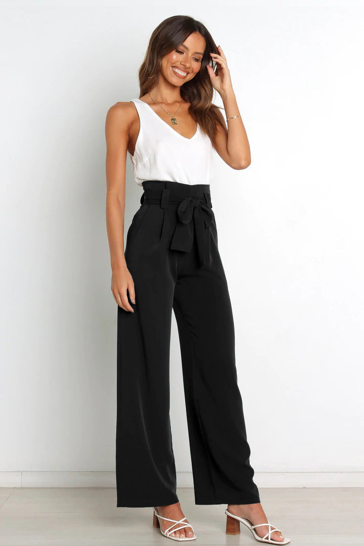 Elegant Office Lady Summer Wide Legs Pants-Pants-Black-S-Free Shipping Leatheretro