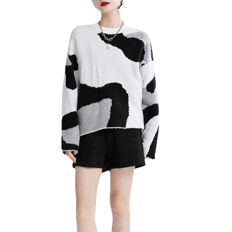 Casual Cow Round Neck Knitting Women Sweaters-Women Sweaters-The same as picture-One Size-Free Shipping Leatheretro