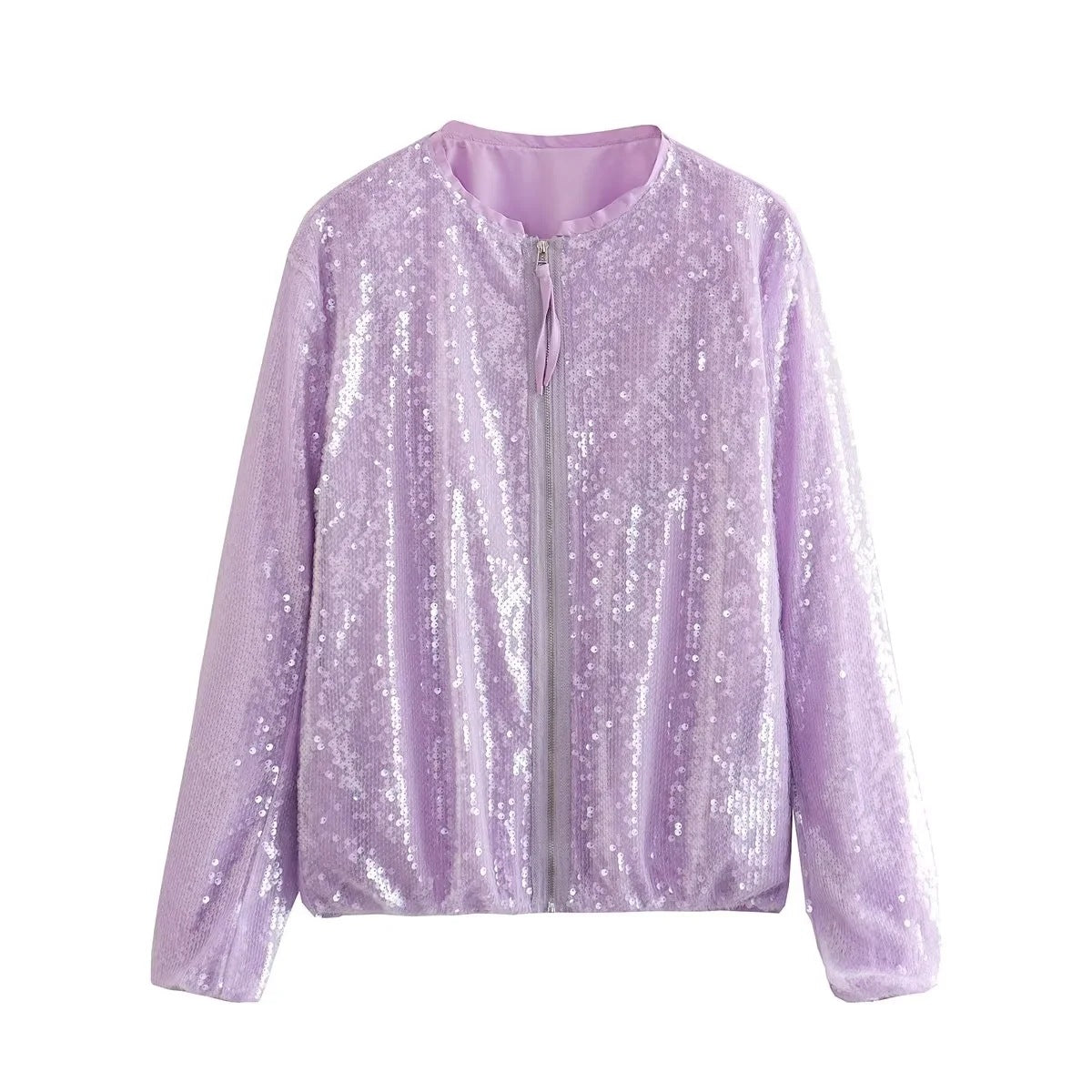 Fashion Sequined Round Neck Top Coats-Shirts & Tops-Violet-S-Free Shipping Leatheretro