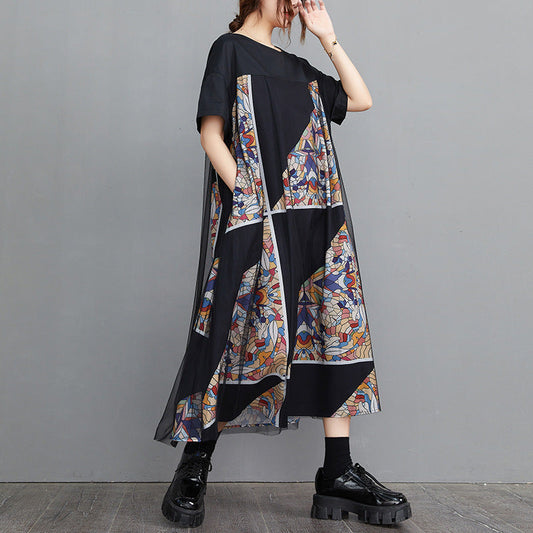 Vintage Geometry Designed Women Long Cozy Dresses-Dresses-Black-One Size-Free Shipping Leatheretro