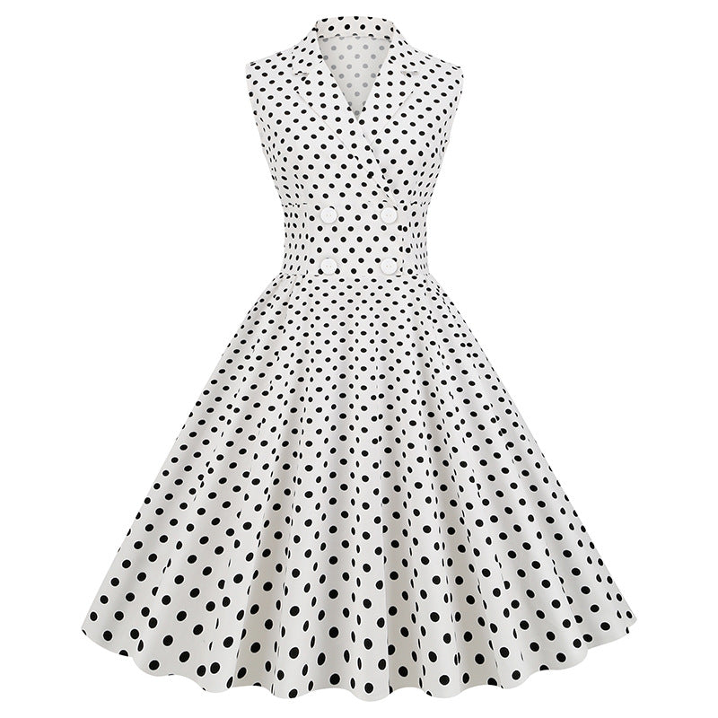 Vintage Sleeveless Polka Dot Dresses-Dresses-White-M-Free Shipping Leatheretro