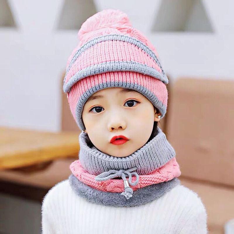 Winter Fleece Liner Warm Knitted Kids Hats&Scarfs-Hats-Pink-Free Shipping Leatheretro