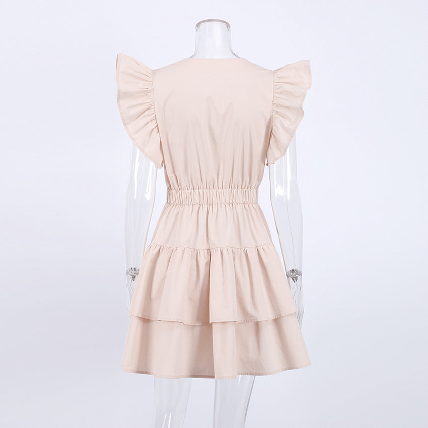 Lovely Cotton Designed Khaki Summer Mini Dresses-Dresses-Khaki-S-Free Shipping Leatheretro