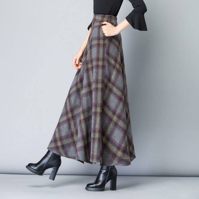 Fall/winter High Elastic Waist Wool Long Skirts-Skirts-A-M 40-50kg-Free Shipping Leatheretro