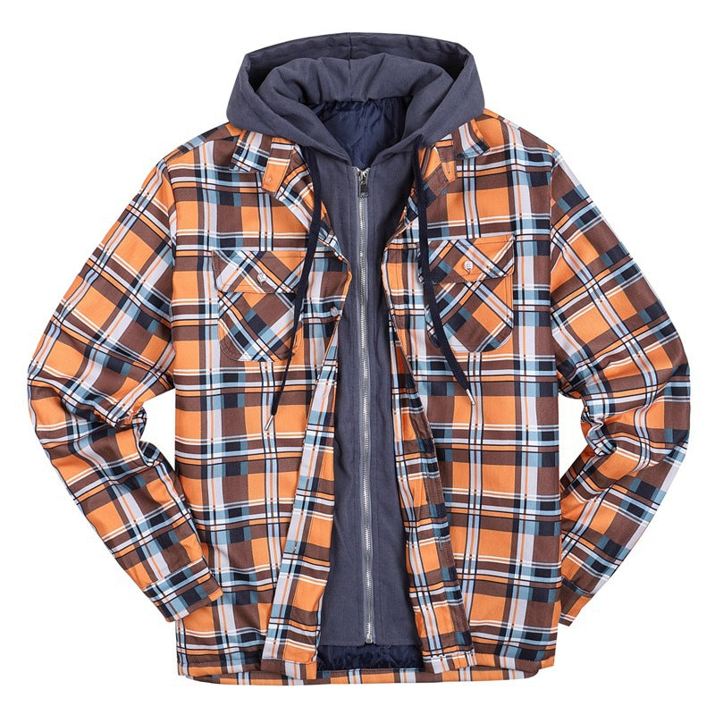 Plaid Winter Hoodies Jacket Outerwear for Men-Outerwear-Orange-S-Free Shipping Leatheretro