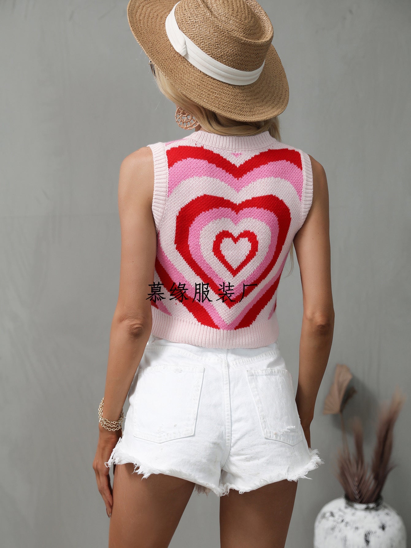 Casual Knitted Sweetheart Design Pullover Vest-Shirts & Tops-Pink-S-Free Shipping Leatheretro