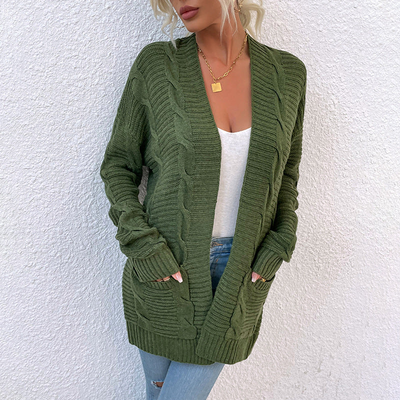 Fashion Twist Knitted Cardigan Coats-Shirts & Tops-Army Green-S-Free Shipping Leatheretro