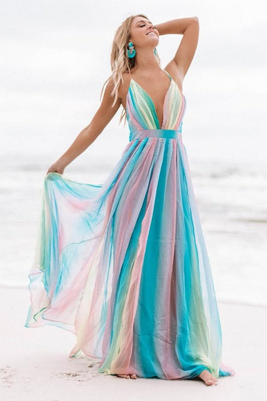 Sexy Rainbow Design Summer Holiday Dresses-Dresses-The same as picture-S-Free Shipping Leatheretro