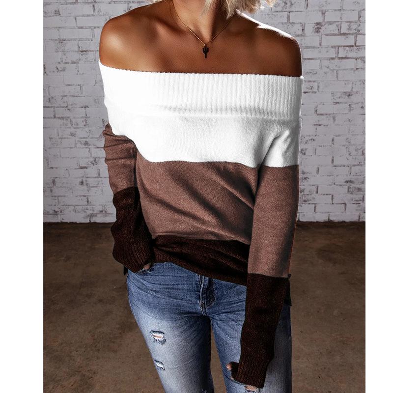 Sexy Off The Shoulder Women Knitting Sweaters-Shirts & Tops-Khaki-S-Free Shipping Leatheretro