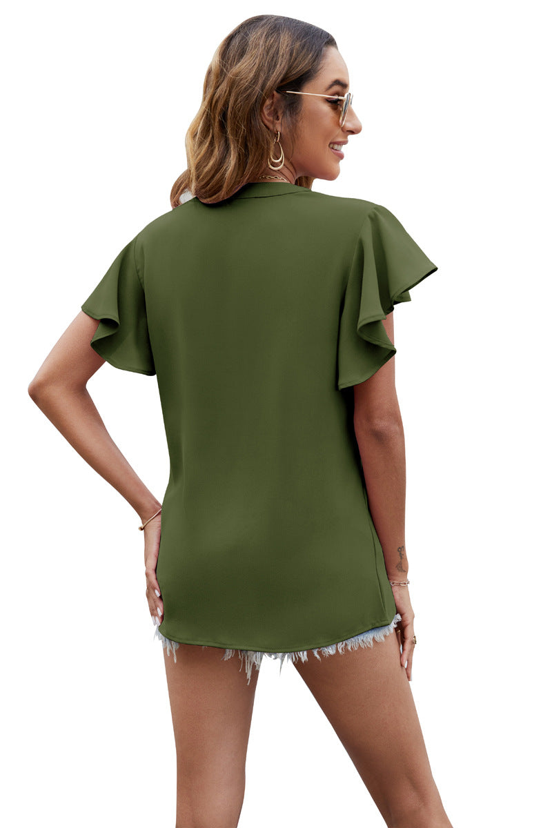 Casual Chiffon Short Sleeves Women Blouses-Shirts & Tops-White-S-Free Shipping Leatheretro
