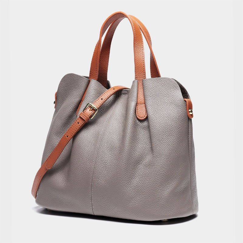Cowhide Leather Tote Handbags for Women W918-Handbags-Grey-Free Shipping Leatheretro