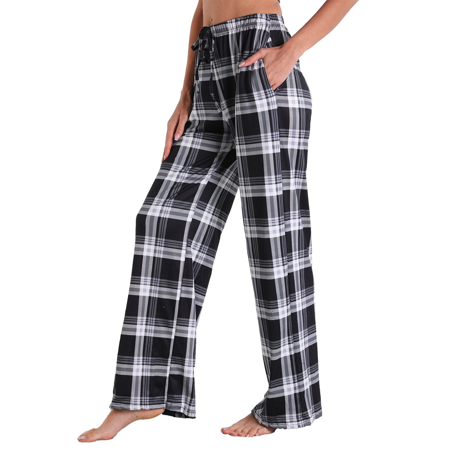 Causal Plaid Women Pajamas Pants Elastic Cord-Pajamas-3011-S-Free Shipping Leatheretro