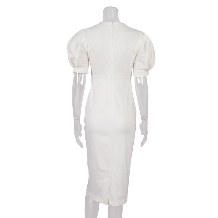 Elegant High Waist Sheath Dresses-Dresses-White-S-Free Shipping Leatheretro