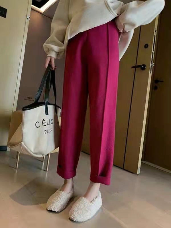 Casual High Waist Winter Knitting Harem Wide Legs Pants-Pants-Rose Red-One Size-Free Shipping Leatheretro