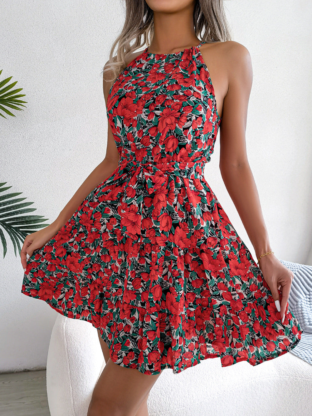 Summer Casual Ruffled Short Dresses for Holiday-Dresses-Red-S-Free Shipping Leatheretro