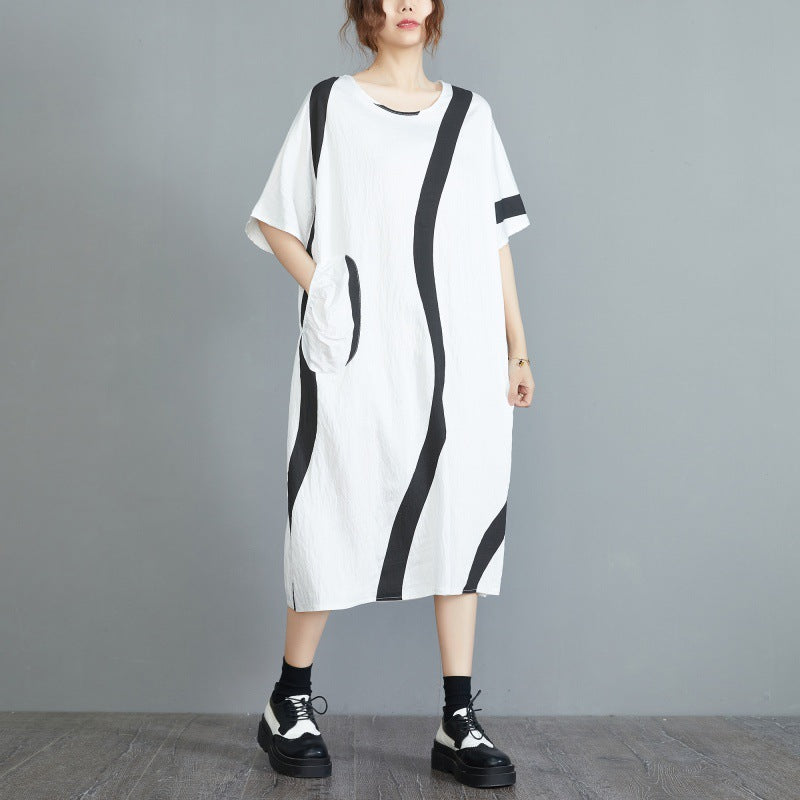 Casual Striped Plus Sizes Women Dresses-Dresses-Black-L-Free Shipping Leatheretro