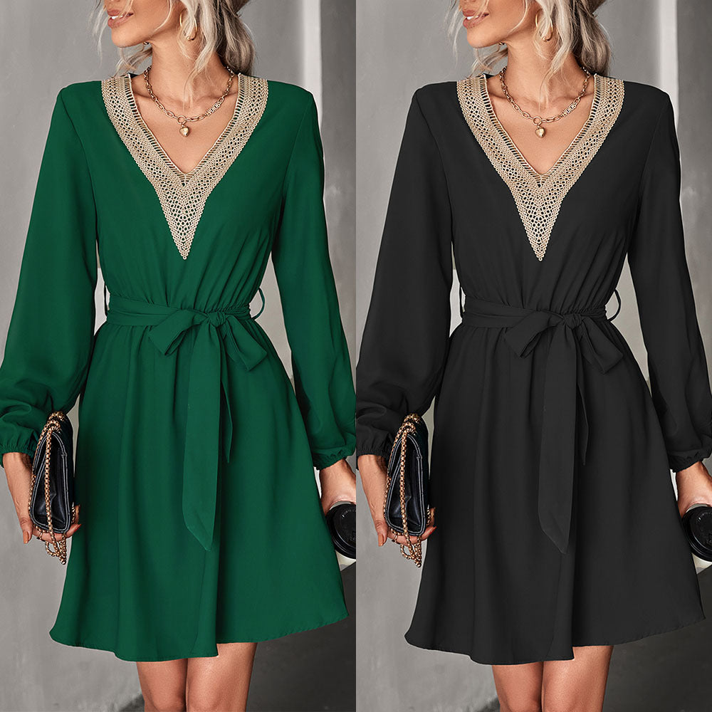 Fashion V Neck Long Sleeves Mini Dresses-Dresses-Black-S-Free Shipping Leatheretro