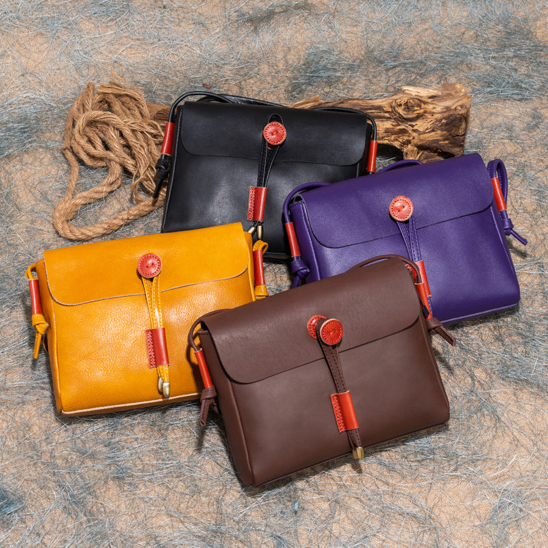 Vintage Cute Leather Shoulder Bags for Women 6011-Handbags-Yellow-Free Shipping Leatheretro