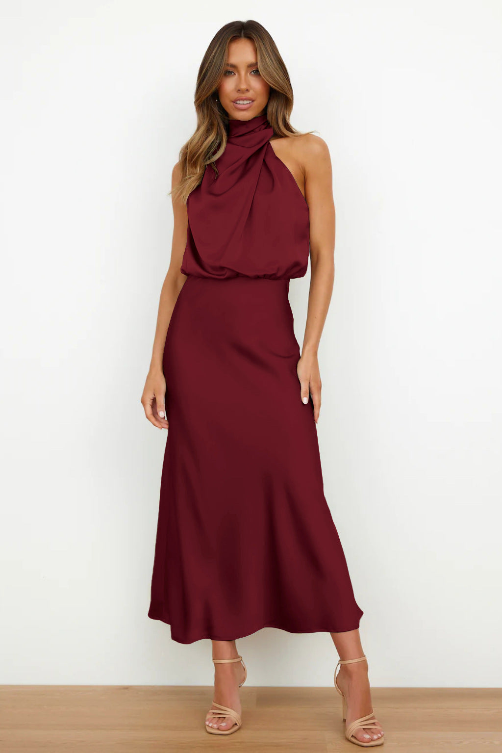 Sexy Halter Women Evening Party Dresses-Dresses-Wine Red-S-Free Shipping Leatheretro