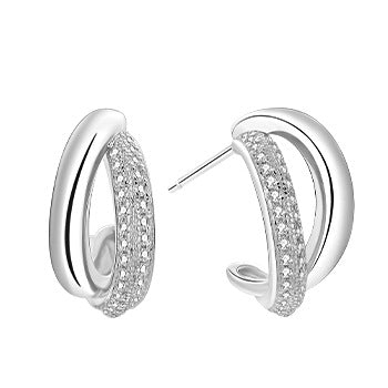 Diamond Inlay Designed Sterling Silver Stud Earrings for Women-Earrings-White-Free Shipping Leatheretro