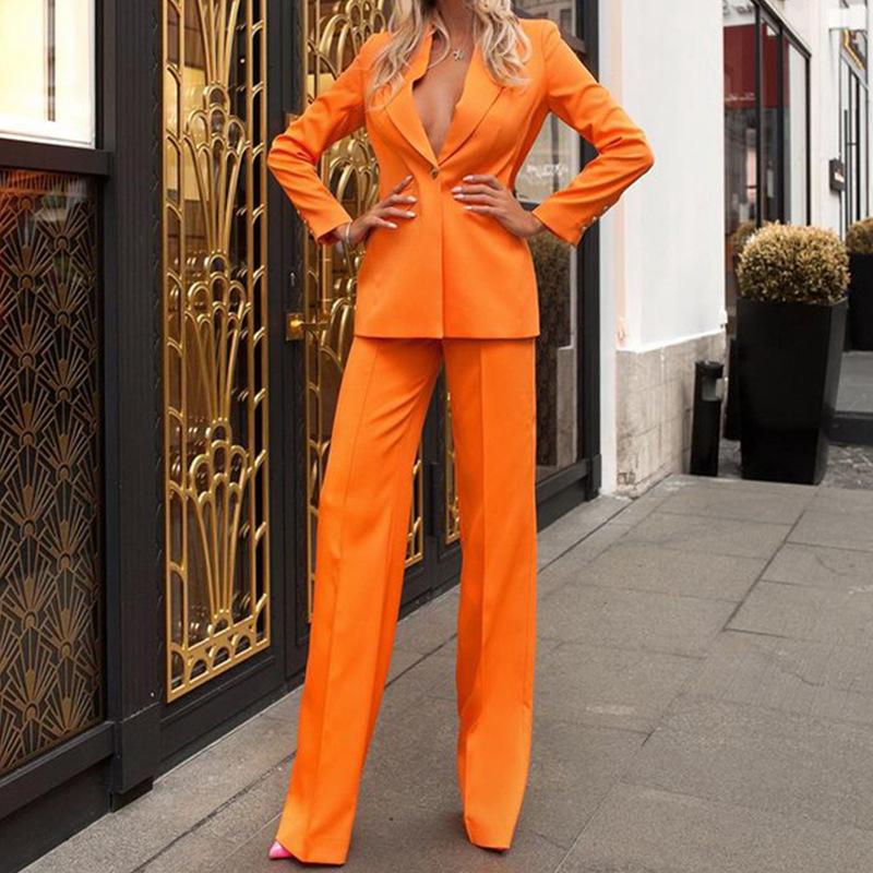 Formal Fashion Office Lady Fall Blazer Sets-Orange-S-Free Shipping Leatheretro
