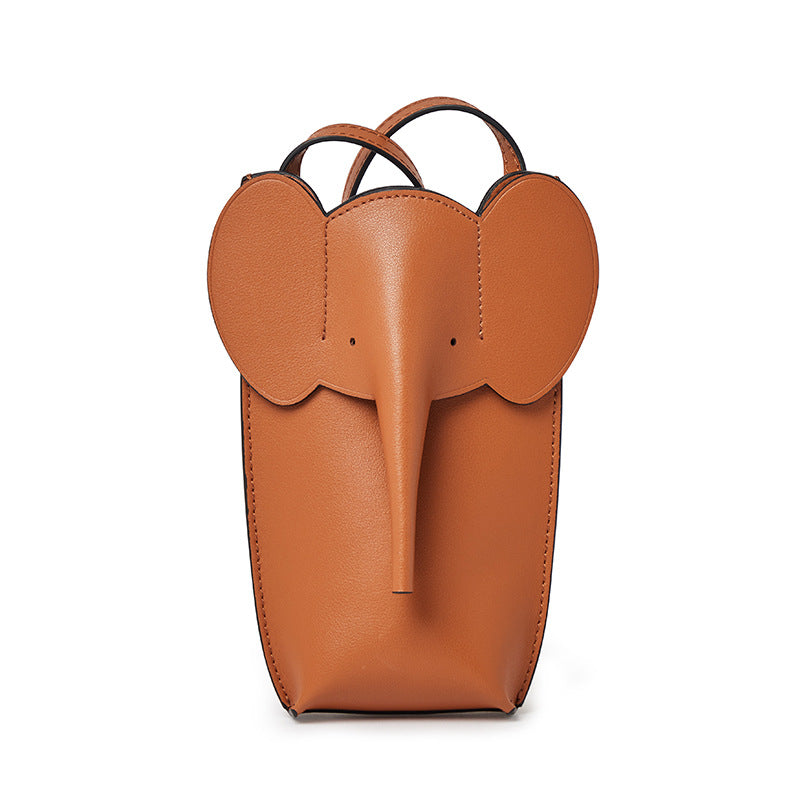 Fashion Elephant Shape Mini Leather Cellphone Bag 873-Leather cellphoe bag-Brown-Free Shipping Leatheretro