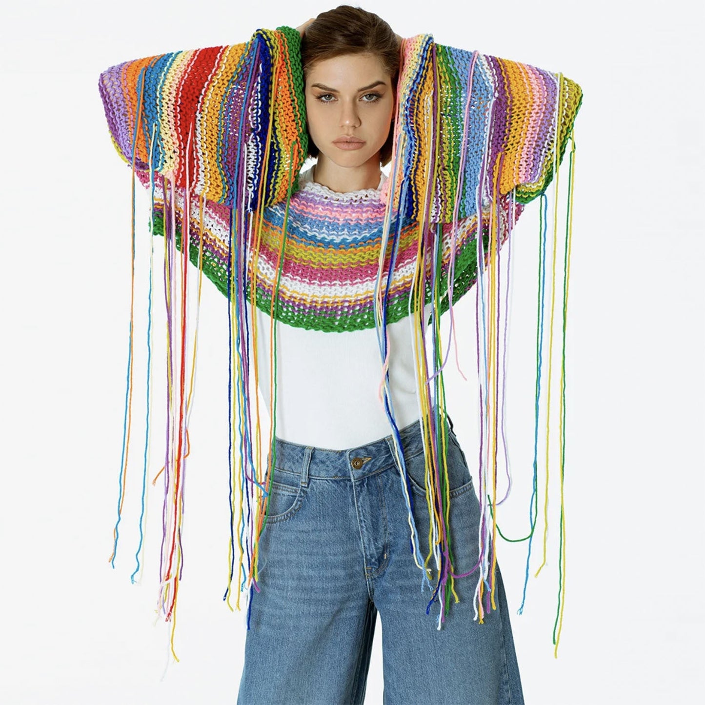 Casual Rainbow Tassels Loose Sweaters-Shirts & Tops-B-S-Free Shipping Leatheretro