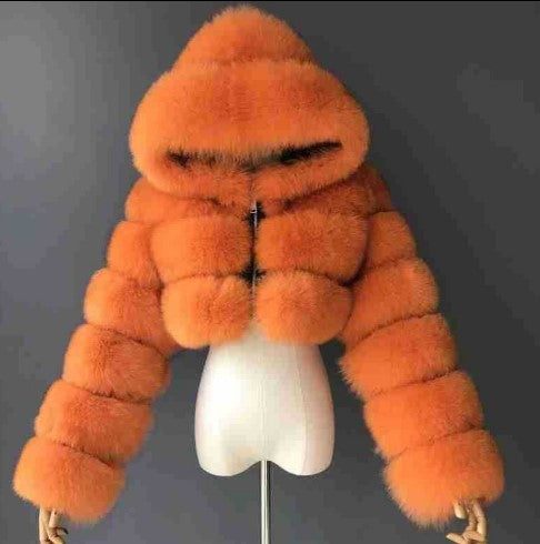 Fashion Artificial Faux Fur Short Overcoats for Women-Coats & Jackets-Orange-S-Free Shipping Leatheretro