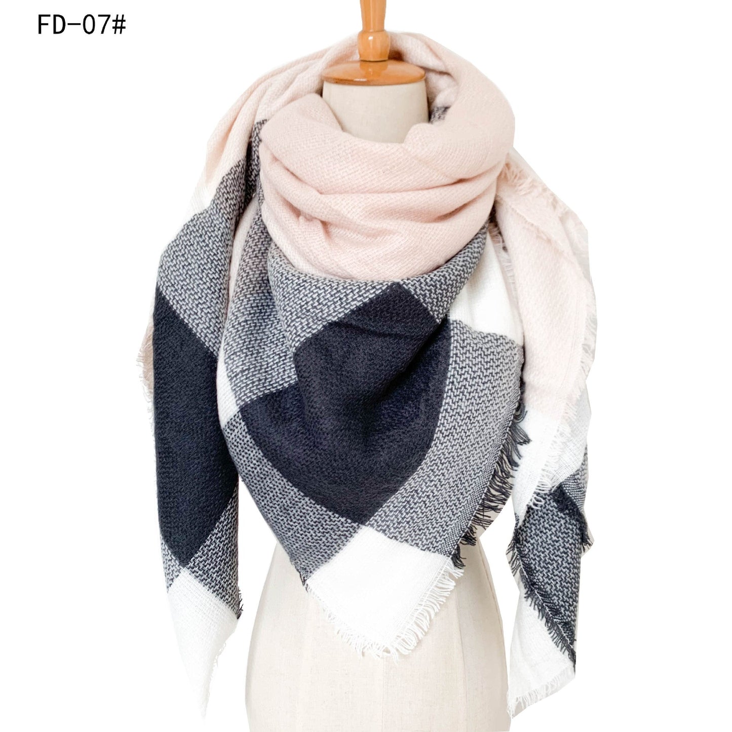 Winter Warm Plaid Scarves for Women-Scarves & Shawls-Pink Gray-1-140cm-Free Shipping Leatheretro