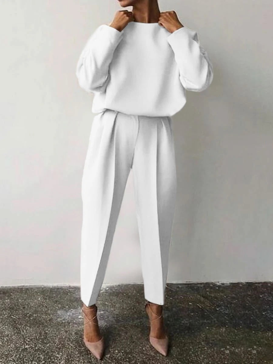 Casual Long Sleeves Shirts and Pants Sets-Suits-White-S-Free Shipping Leatheretro