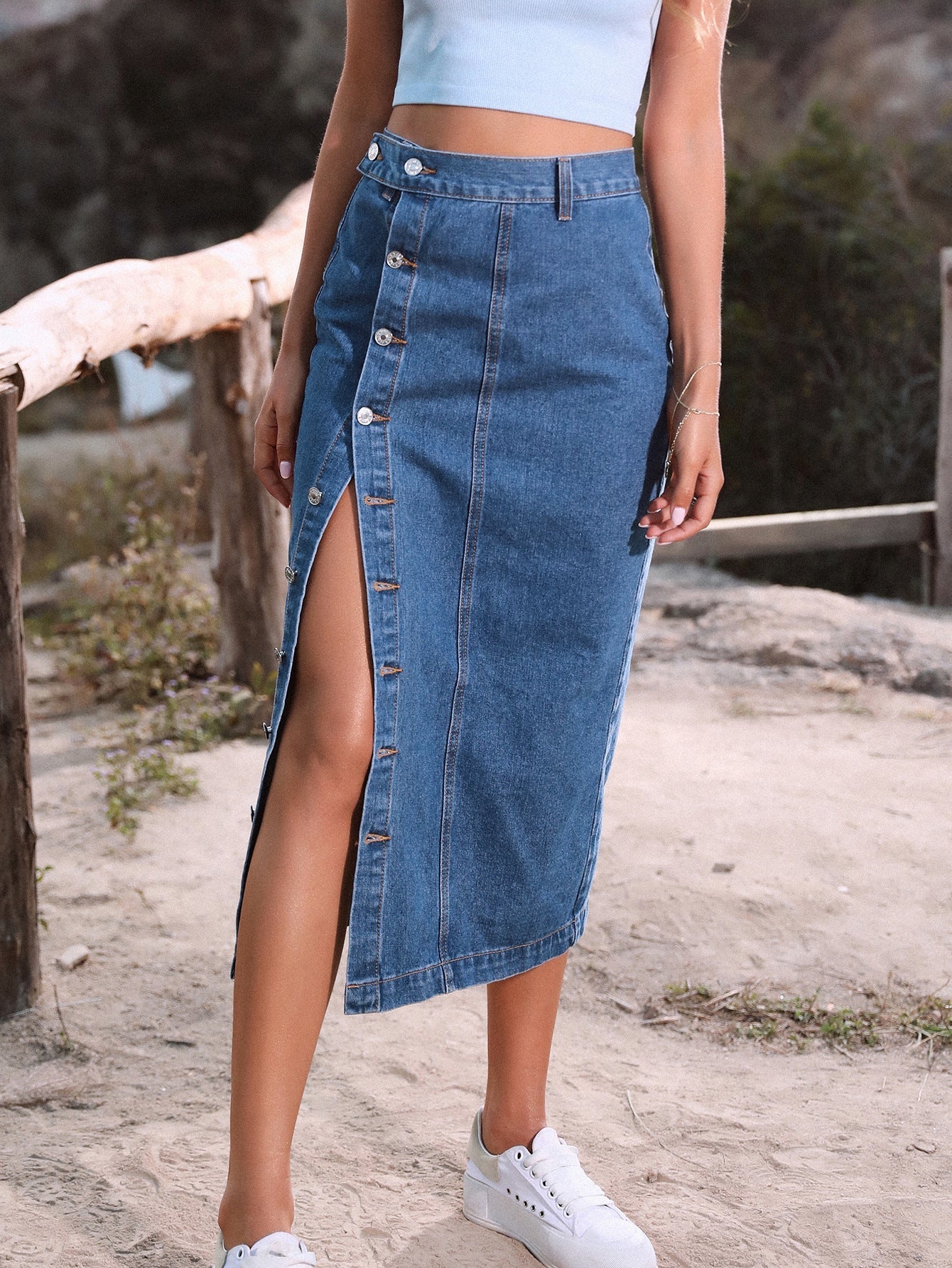 Sexy High Waist Slit Front Denim Skirts for Women-Skirts-A-XS-Free Shipping Leatheretro
