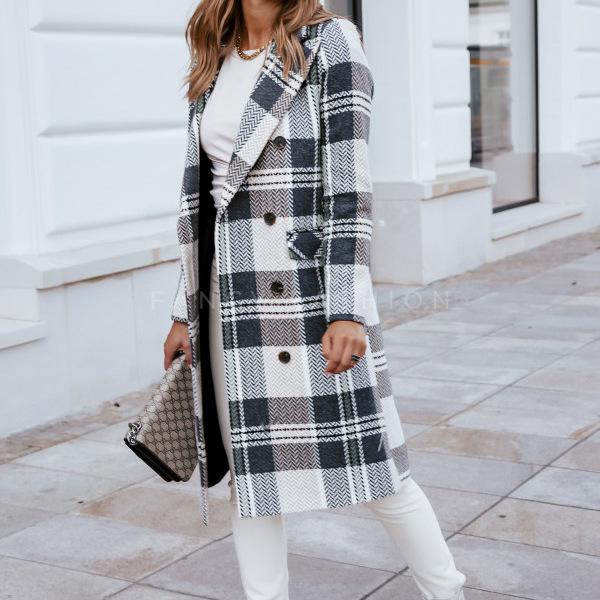 Fashion Women Plaid Woolen Overcoat for Winter-Gray-S-Free Shipping Leatheretro