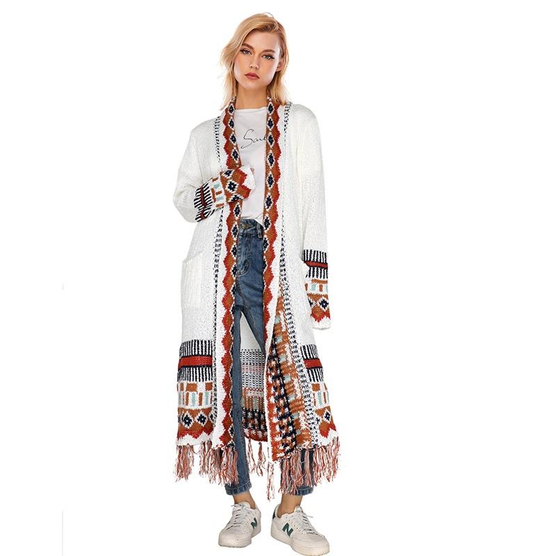 Vintage Tassel Long Sleeves Bohemian Knitting Sweaters-Women Sweaters-Ivory-M-Free Shipping Leatheretro