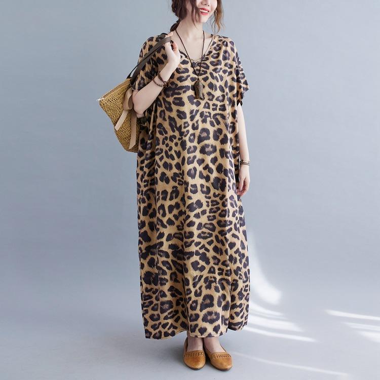 Plus Sizes Women Leopard Short Sleeve Cozy Dresses-Cozy Dresses-Leopard-One Size-Free Shipping Leatheretro