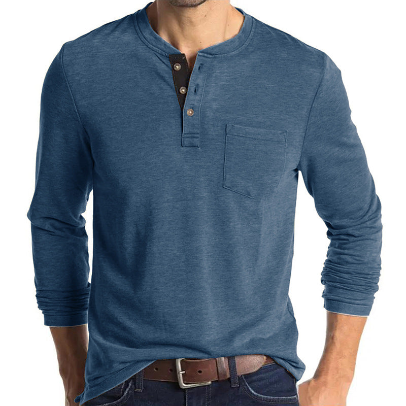 Casual Long Sleeves T Shirts for Men-Shirts & Tops-Denim Blue-S-Free Shipping Leatheretro