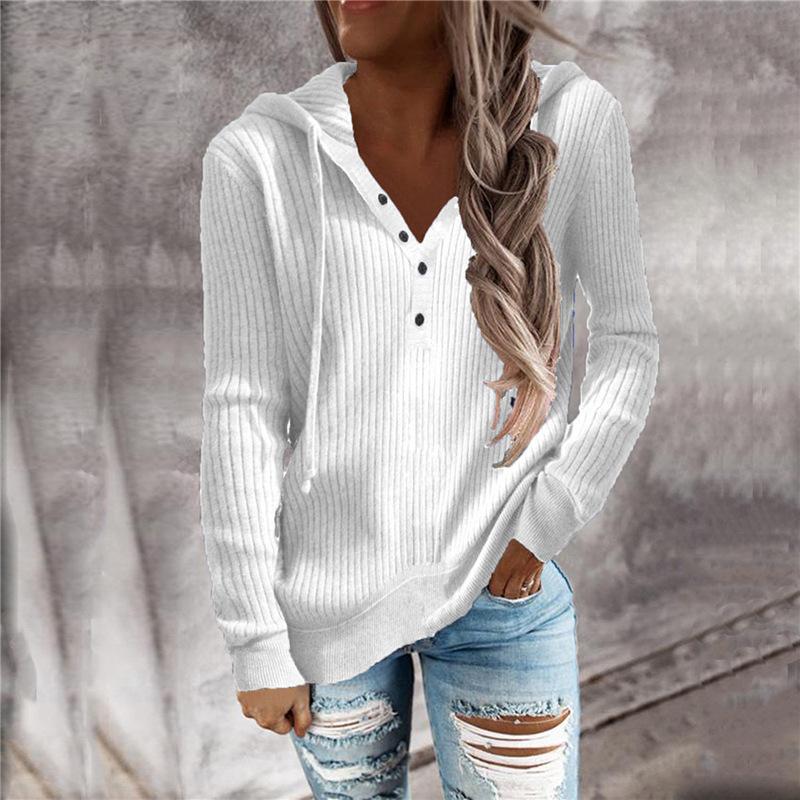 Women Casual Knitting V Neck Hoodies Sweaters-Shirts & Tops-White-S-Free Shipping Leatheretro