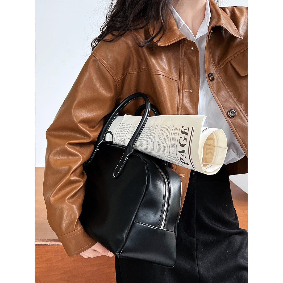 Classy PU Leather Motorcycle Jackets Coats-Coats & Jackets-Brown-M-Free Shipping Leatheretro