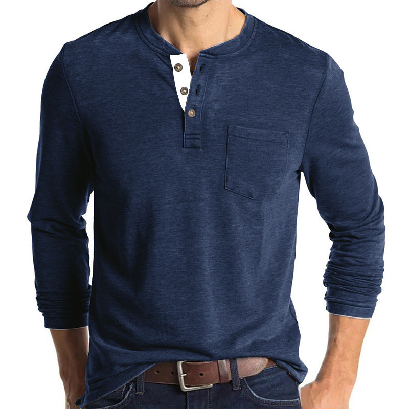 Casual Long Sleeves T Shirts for Men-Shirts & Tops-Navy Blue-S-Free Shipping Leatheretro