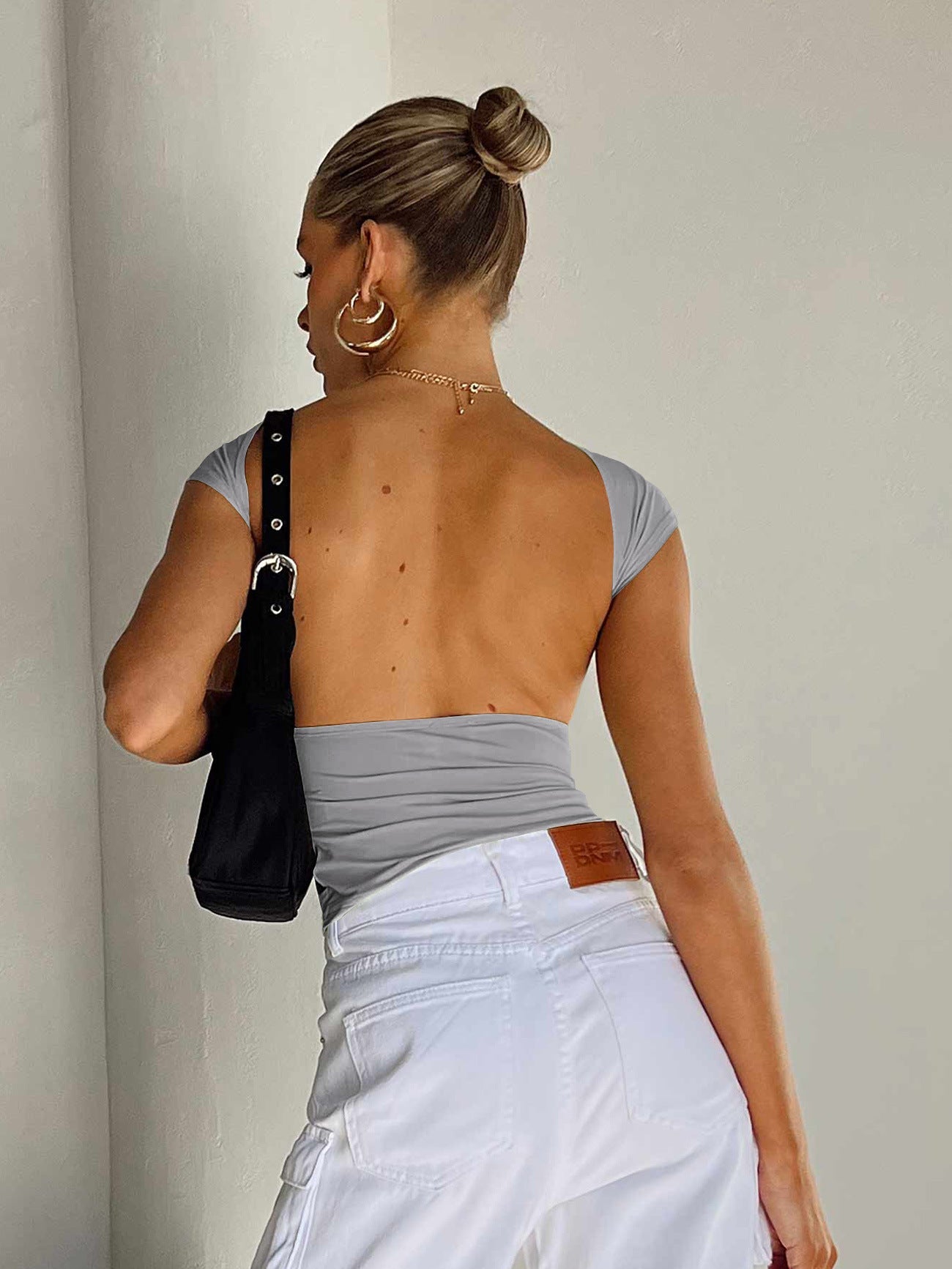 Sexy Backless Soft Summer Women Tight T Shirts-Shirts & Tops-White-XS-Free Shipping Leatheretro