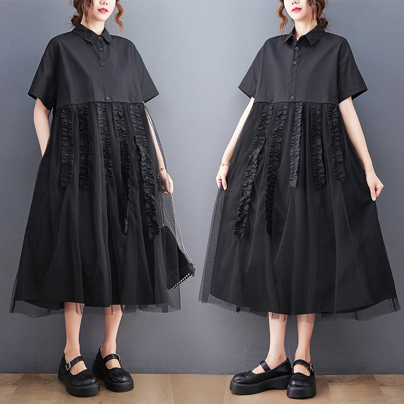 Sexy Summer Tulle Black A Line Long Shirts Dresses-Dresses-Black-One Size-Free Shipping Leatheretro