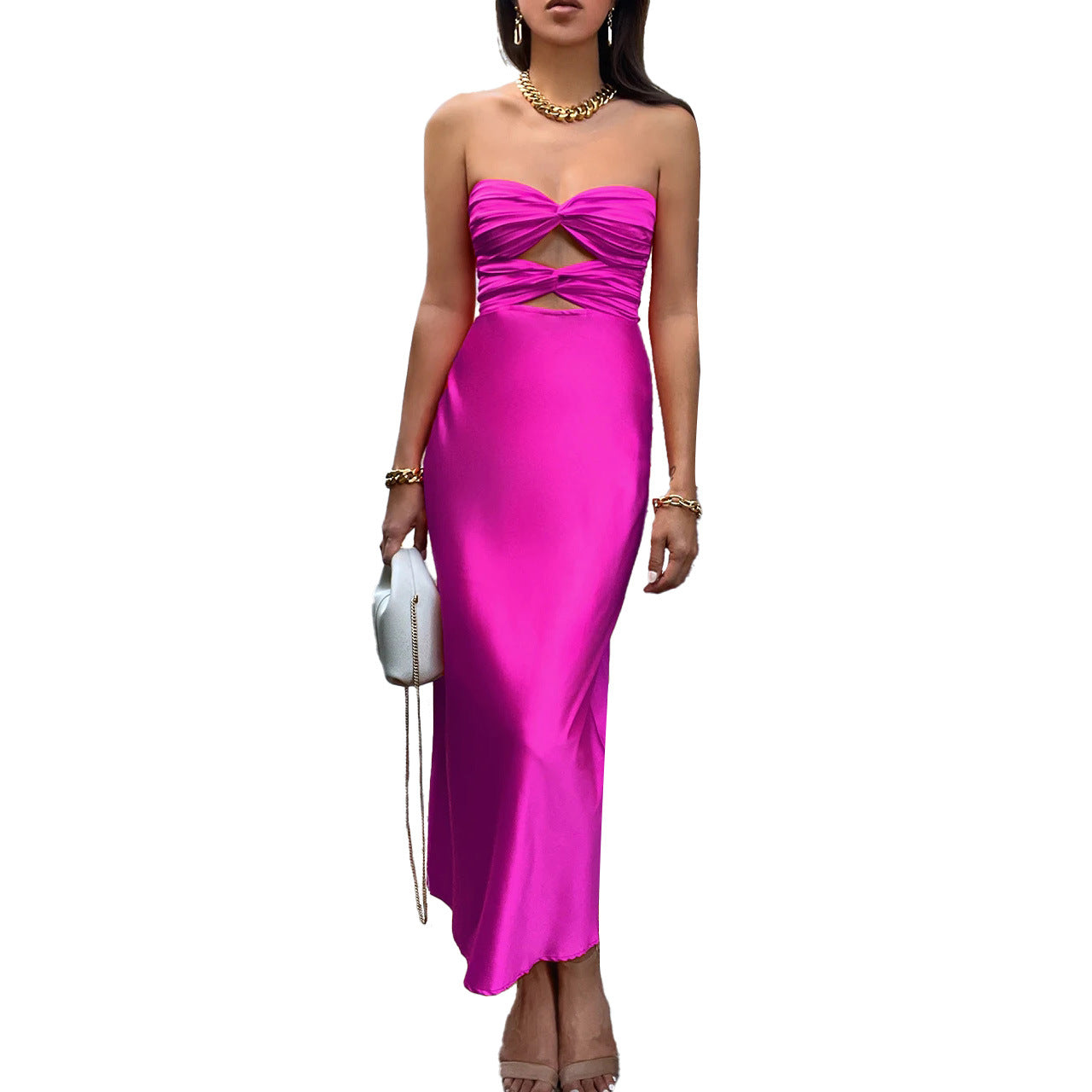 Sexy Satin Strapless Summer Women Party Dresses-Dresses-Rose Red-S-Free Shipping Leatheretro