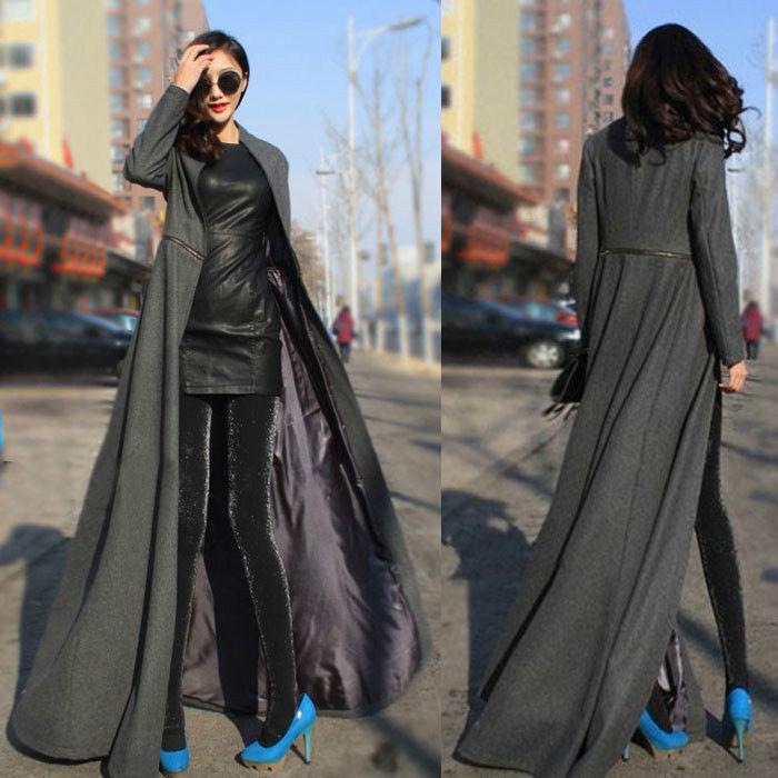 Women Winter Long Plus Size Trench Coat-Outerwear-Gray-S-Free Shipping Leatheretro