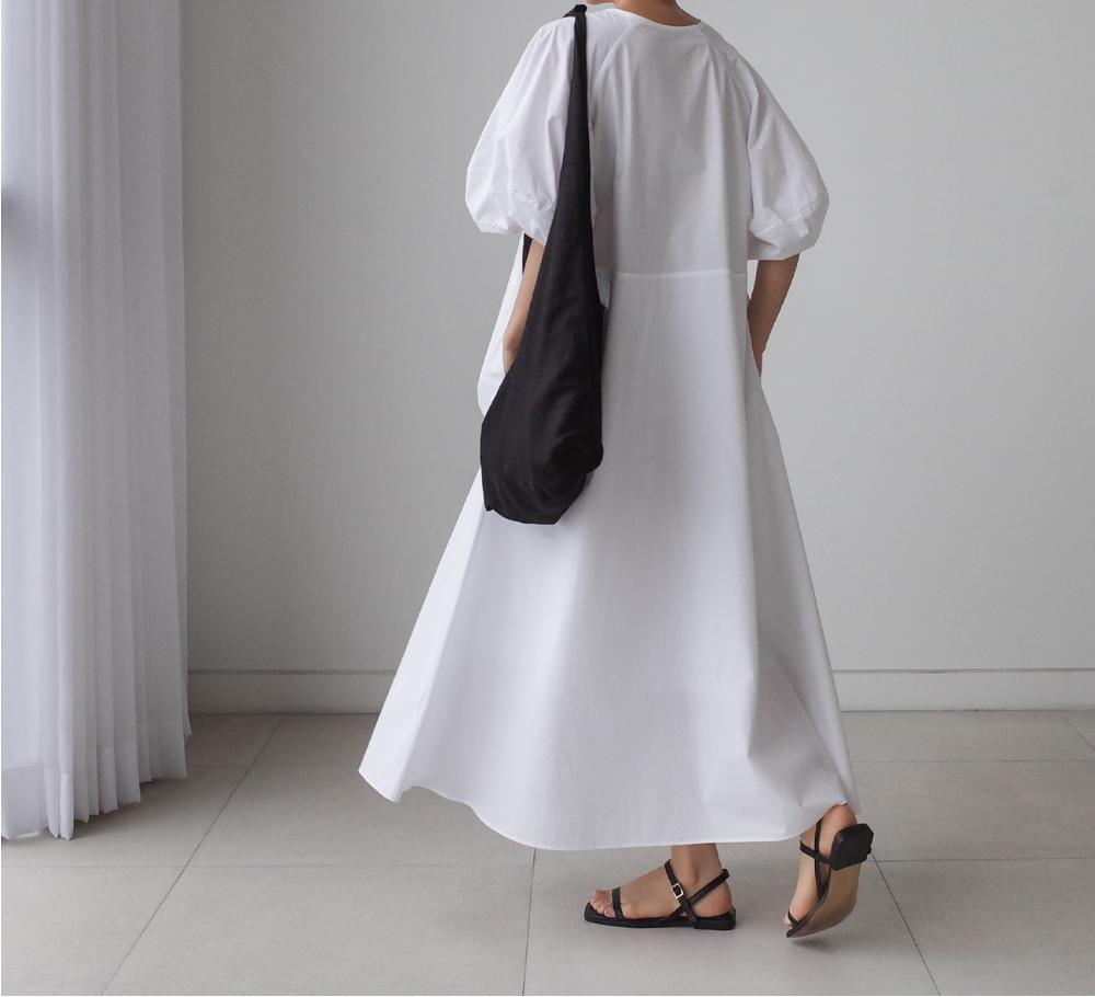 Loose Cozy Puff Sleeves Long Dresses-Maxi Dresses-White-S-Free Shipping Leatheretro