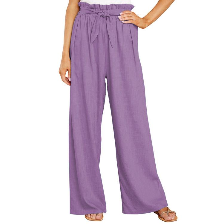 Casual Women Linen Long Pants-Women Bottoms-Purple-S-Free Shipping Leatheretro