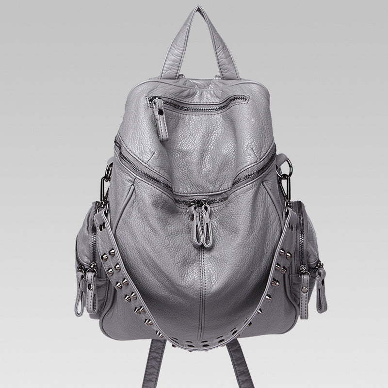 Fashion Rivet Large Storage PU Backpacks-backpack-Gray-Free Shipping Leatheretro