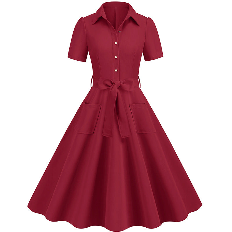 Elegant Short Sleeves Ball Dresses with Belt-Dresses-Red-S-Free Shipping Leatheretro