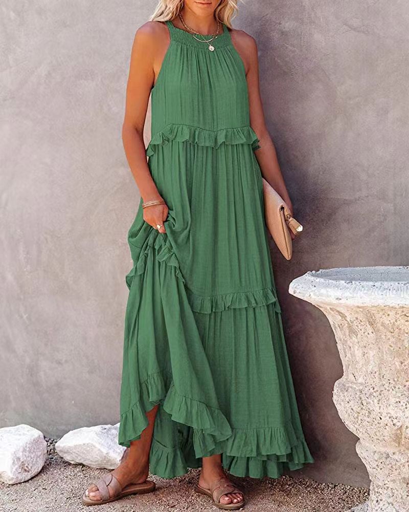 Summer Irregular Design Long Holiday Dresses-Dresses-Green-S-Free Shipping Leatheretro