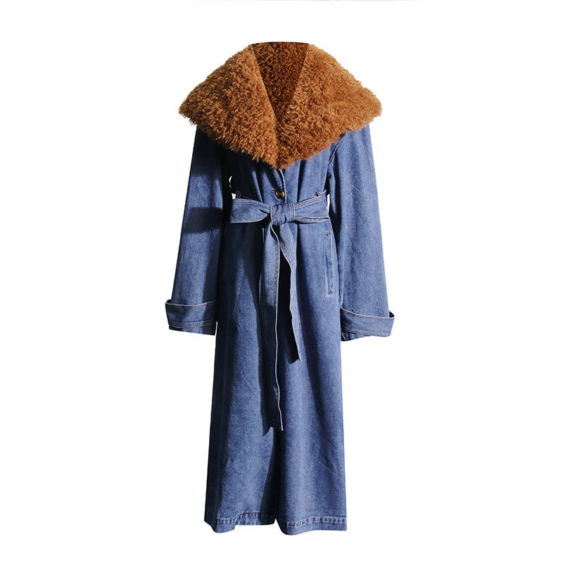 Fashion Designed Fur Denim Winter Outerwear-Outerwear-Blue-S-Free Shipping Leatheretro